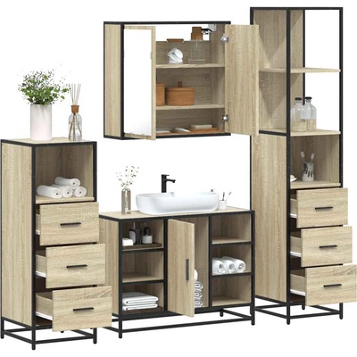 vidaXL Комплект шкафове за баня от 4 части дъб сонома инженерно дърво (3301271)