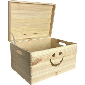 ČistéDrevo Drevený box s úsmevom a viekom 40 x 30 x 23 cm