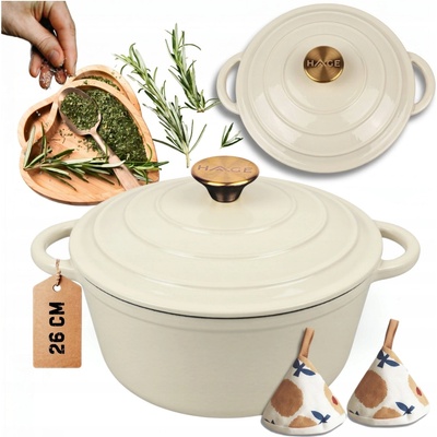 HAGE Hrnec 5 l poklice 26 cm krémový indukce trouba