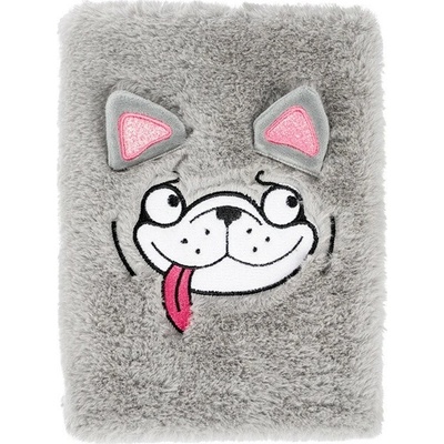 BAAGL A-8158 Doggie plyšový notes A5 linajkový svetlosivý 80 listov
