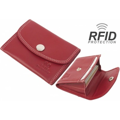Chráněno RFID peněženka na karty/mini peněženka až na 8 karet dvojitě prošívaná hovězí kůže červená
