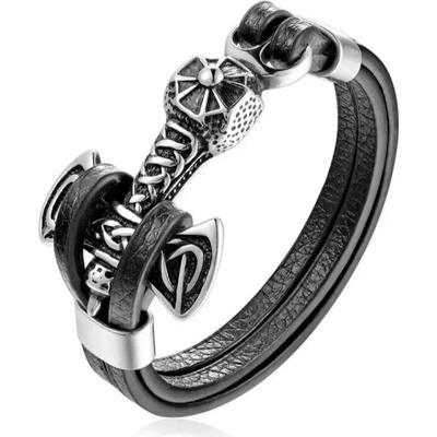 Gaira Kožený náramek Thor's Hammer 3922 stříbrná