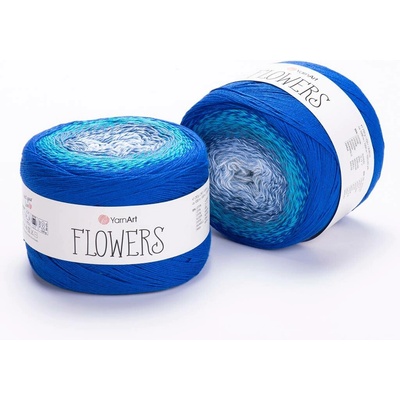 Yarn Art příze Flowers 299 bílá, variace modré
