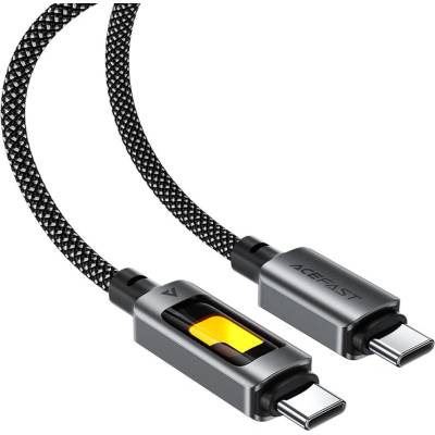 ACEFAST - Кабел за данни (C21-03) - Бързо зареждане, Type-C към Type-C, 60W, 3A, Цветен градиентен светлинен ефект, 1.2 м - Черен