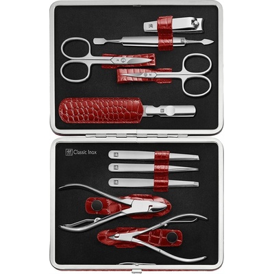 Zwilling Classic Inox manikúra, červená koža s kovovým rámom 10 ks