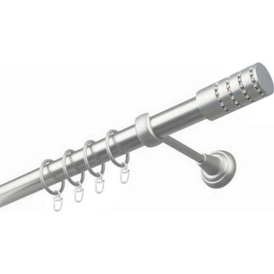 OK-GarnýžeCZ Garnýž kovová jednořadá 25mm Cylinder crystal satina 100 cm do stěny / kroužky s háčkem