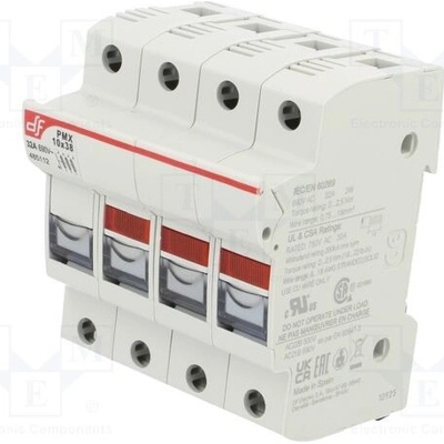DF ELECTRIC 485112 Zásuvka; 10x38mm; na přípojnici DIN; 32A; 690VAC; Póly: 3+N; 750VDC
