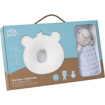 Interbaby Бебешка възглавница Interbaby - Мече, с играчка за гушкане, синя (SET27-01)