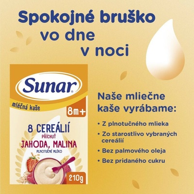 Sunar mliečna kaša s 8 cereáliami jahoda, malina 210 g