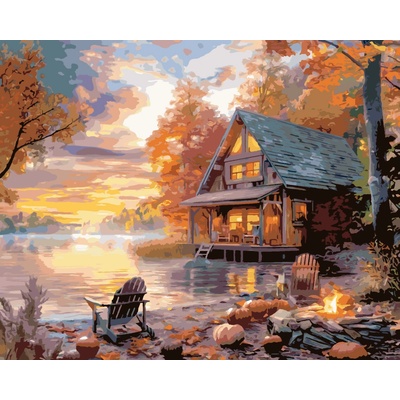 ZUTY TEKVICA TÁBORÁK KÁNOE PRI JAZERE A ZÁPAD SLNKA Rámovanie vypnuté plátno na rám Rozmer 40 x 50 cm