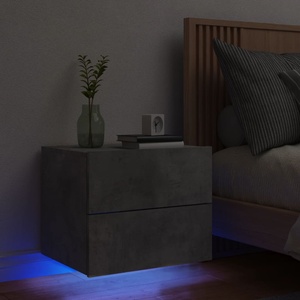 vidaXL Нощно шкафче за стена с LED осветление, бетонно сиво (836818)