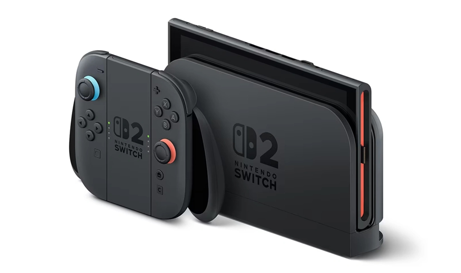 Nintendo Switch 2 v režim doku společně s Joy-Con Grip 2