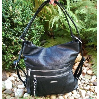 Batoh čierny kabelka crossbody strieborné kovanie