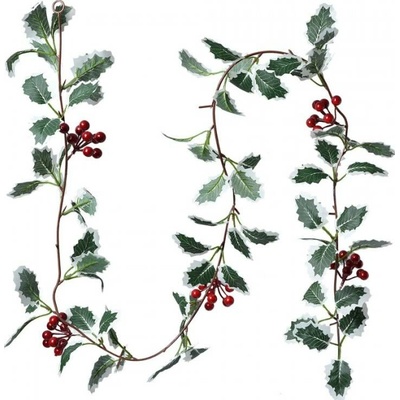 Vánoční girlanda s cesmínou se zasněženými lístky Holly – 170 cm