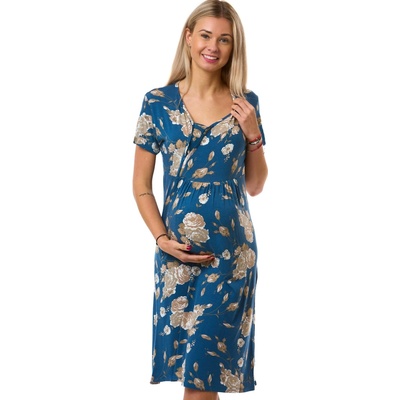 Těhotenská a kojicí noční košilka z pružného materiálu modrá s květinami 1D1669 modrá