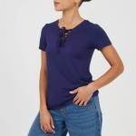 Brave Soul Дамска тениска Brave Soul Womens Tie Detail Eyelet Neck T-shirt - Summer Navy
