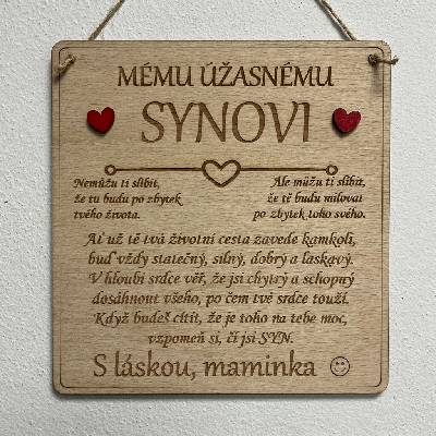 Dekorace z Česka Dřevěná cedulka pro syna Podpis: Maminka