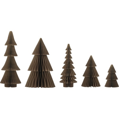 Bloomingville Vánoční dekorace Milan Wood Trees Brown – set 5 ks, hnědá barva, papír
