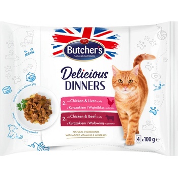 Butcher's Cat Delicious Dinners Chicken & Liver / Chicken & Beef 4 x 100 g