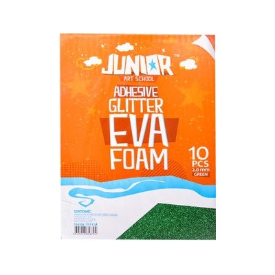Dekorační pěna EVA zelená glitter A4, tloušťka 2,0 mm, samolepící, 10ks
