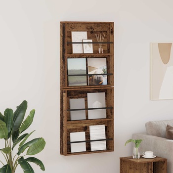 vidaXL Етажерка за списания с рафт 2 pcs Старо дърво 60 x 12 x 70 см (890837)