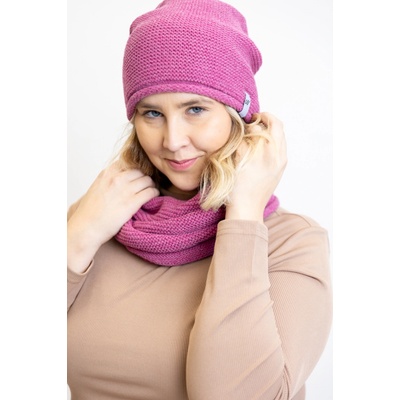 Italy fashion zimní set čepice a nákrčník PASTEL Fuchsiová