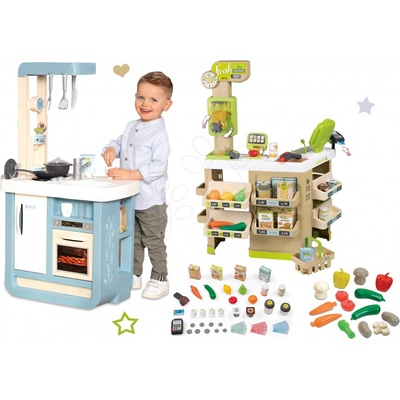Smoby Bon Appetit Kitchen Grey set kuchynka so zvukom s obchodom Fresh Market s bio potravinami