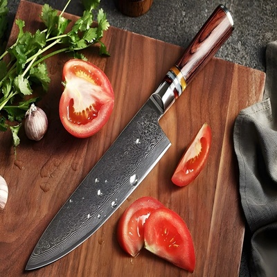 IZMAEL Damaškový kuchynský nôž Kašiwa Chef/Hnedá 18.5 cm
