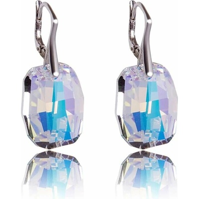 Swarovski Elements Graphic krystal 19 mm Stříbrné náušnice visací bílé duhové zkosené obdélníky 31297.2