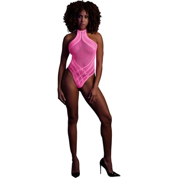 Image 1 of Ouch! Glow in the Dark Body with Halter Neck Neon Pink XL-4XL