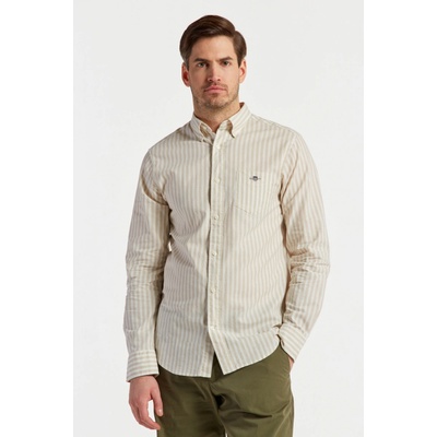 Gant reg cotton linen stripe shirt hnedá