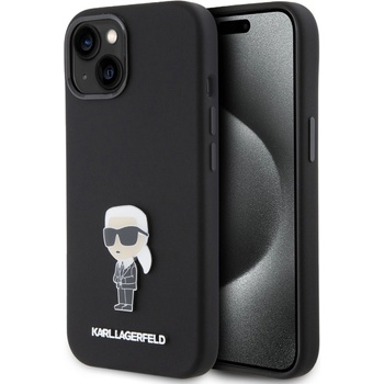 KARL LAGERFELD Гръб Karl Lagerfeld Liquid Silicone Metal Ikonik Case за iPhone 15 - Черен