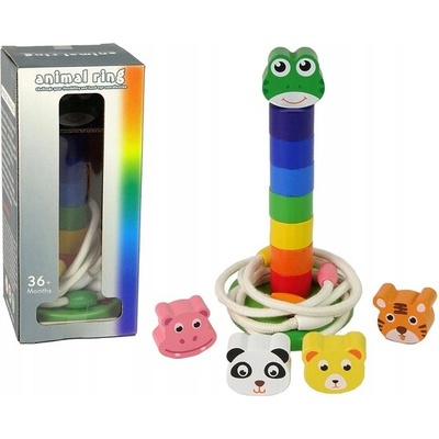 LEAN Toys Dřevěná Vzdělávací Pyramida Navlékací Zvířátka