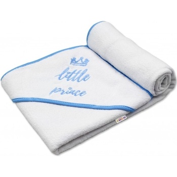 Baby Nellys termoosuška Little prince s kapucňou 100 x 100 cm biela modrá výšivka