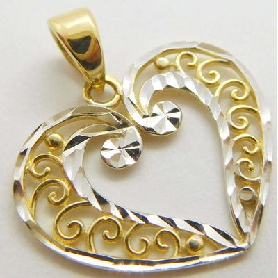 Klenoty Budín Dámský zlatý přívěsek z bílého a žlutého zlata s gravírováním srdce 02376