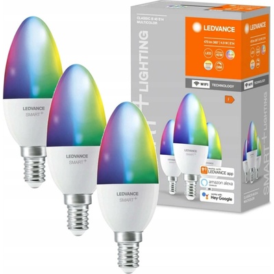 Ledvance Smart+ WIFI Sada LED světelných zdrojů, 4,9 W, 470 lm, RGB, teplá–studená bílá, E14, 3 ks