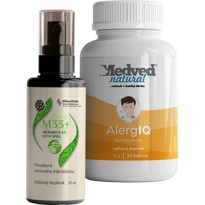 Medveď natural M33 Mikrobiotický ústny sprej 50 ml a AlergIQ 30 ks