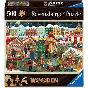 Ravensburger Дървен пъзел Ravensburger от 500 части - Коледен базар (12001539)