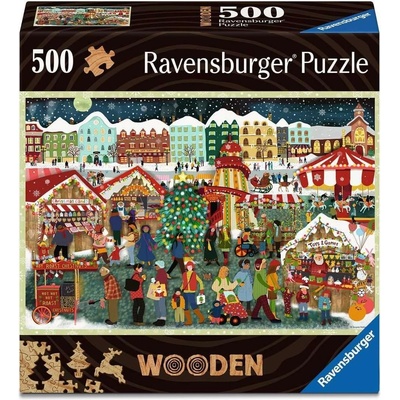 Ravensburger Дървен пъзел Ravensburger от 500 части - Коледен базар (12001539)