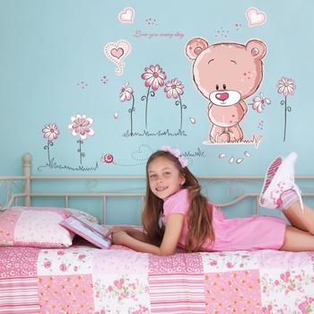 Walplus Samolepka na stenu Ružový medvedík, 120x80 cm