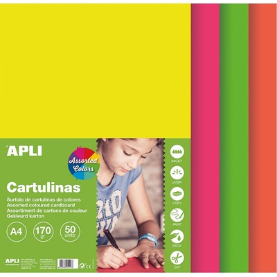 sada barevných čtvrtek A4 170 g 50 listů mix fluo barev