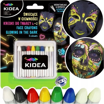 Kideá Ceruzky na tvár 8 kusov - 2 svietiace v tme