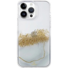 Pouzdro DFANS DESIGN transparentní mramorové s kamínky iPhone 14 Pro Max - bílý