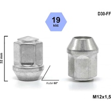 Kolová matice M12x1,5 kužel uzavřená, klíč 19, výška 32 mm, D30-FF, FORD, VOLVO