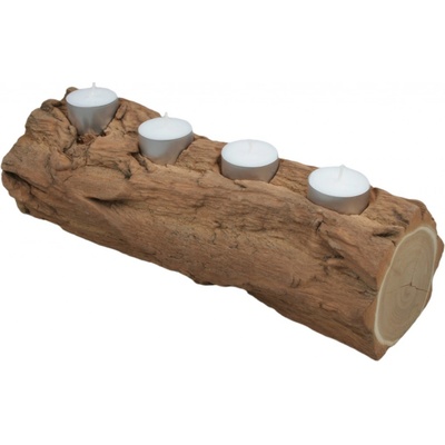 Anděl Přerov Dřevěný svícen podélný na čtyři čajové svíčky cca 30x10cm s kůrou