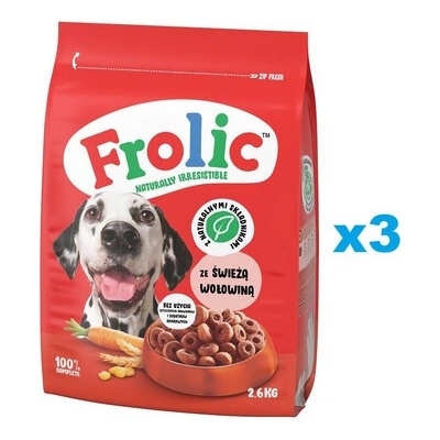 FROLIC Naturally Irresistible s čerstvým hovězím masem 3 x 2,6 kg