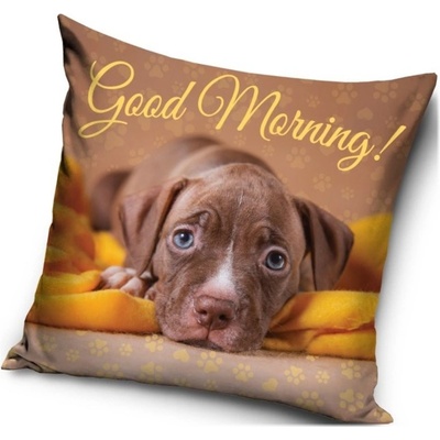 Carbotex Vankúš s psíkom motív Good Morning! Dobré ráno! 40x40