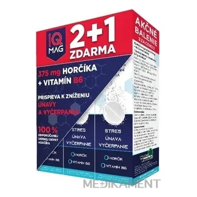 IQ MAG HORČÍK 375 mg + Vitamín B6 šumivé tablety citrónová príchuť 3x20 ks