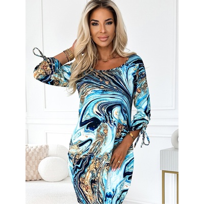 Numoco Удобна овърсайз рокля с джобове - синя и златиста вълна Numoco SOPHIE numoco | Sin | ЖЕНИ | S