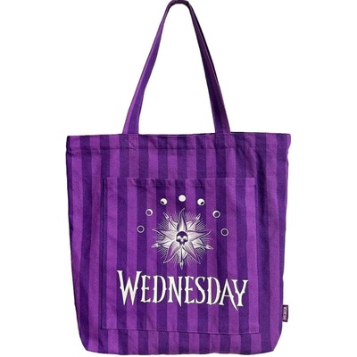 CurePink Shopping taška na rameno Netflix|Wednesday: Pruhy 42x42x6 cm